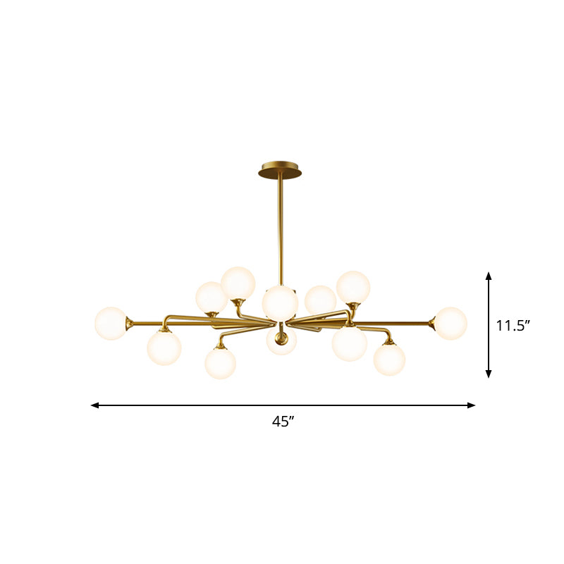 Postmodern Sputnik Island Lighting Metal 6/9/12 Heads Living Room Ceiling Pendant in Gold with Ball White Glass Shade Clearhalo 'Ceiling Lights' 'Glass shade' 'Glass' 'Island Lights' Lighting' 1937675