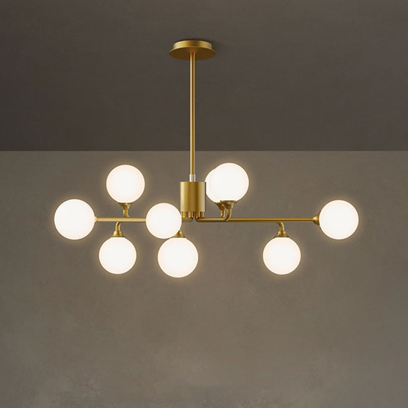 Postmodern Sputnik Island Lighting Metal 6/9/12 Heads Living Room Ceiling Pendant in Gold with Ball White Glass Shade Clearhalo 'Ceiling Lights' 'Glass shade' 'Glass' 'Island Lights' Lighting' 1937677