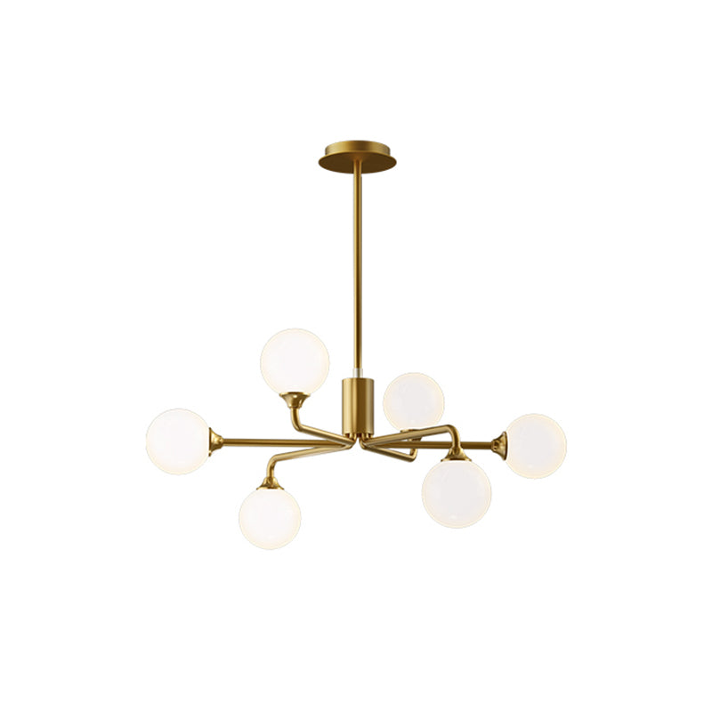 Postmodern Sputnik Island Lighting Metal 6/9/12 Heads Living Room Ceiling Pendant in Gold with Ball White Glass Shade Clearhalo 'Ceiling Lights' 'Glass shade' 'Glass' 'Island Lights' Lighting' 1937684