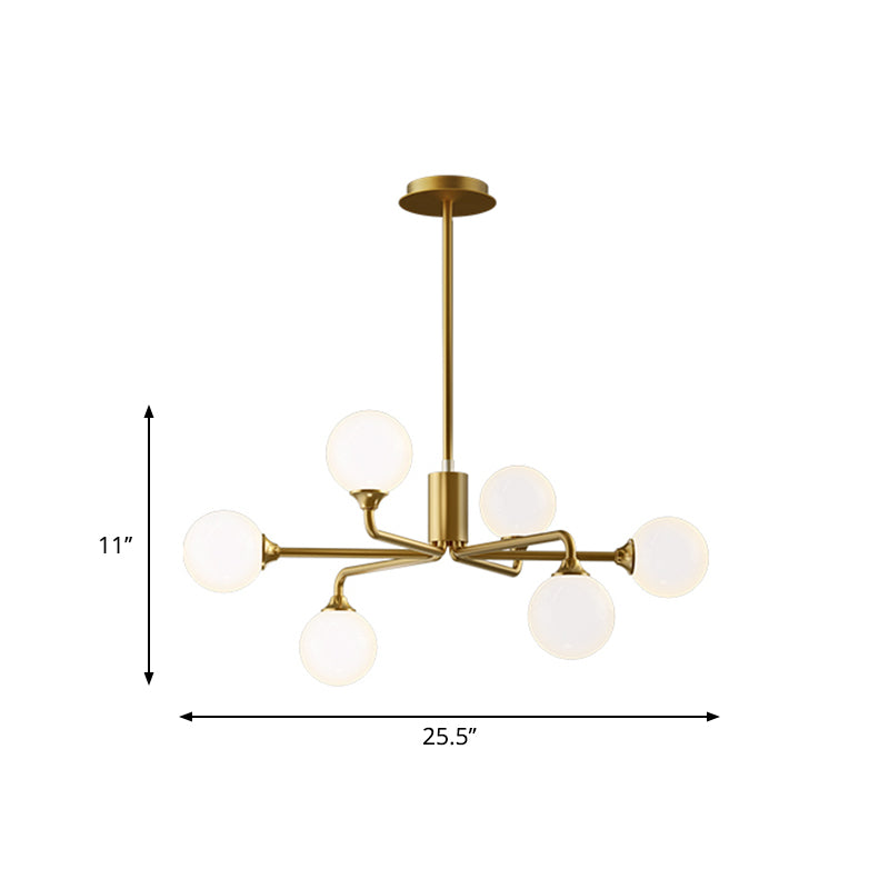 Postmodern Sputnik Island Lighting Metal 6/9/12 Heads Living Room Ceiling Pendant in Gold with Ball White Glass Shade Clearhalo 'Ceiling Lights' 'Glass shade' 'Glass' 'Island Lights' Lighting' 1937685