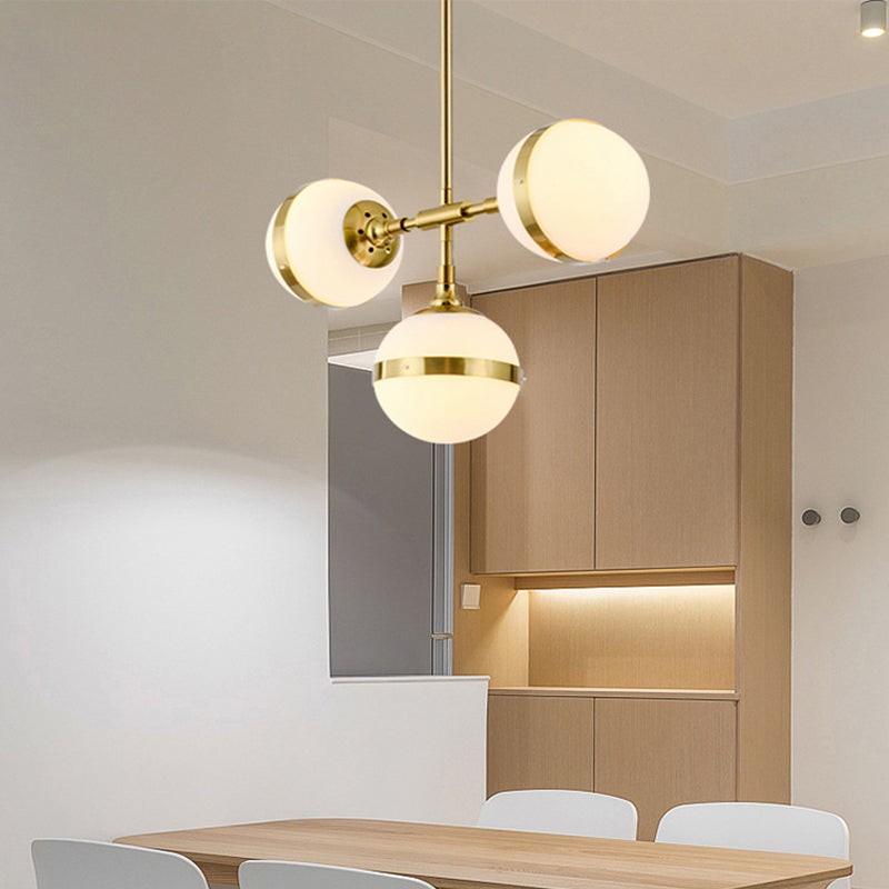 Gold Branch Hanging Lamp Kit Postmodern 3/5-Light White Ball Glass Suspension Pendant Light 3 Gold Clearhalo 'Ceiling Lights' 'Glass shade' 'Glass' 'Island Lights' Lighting' 1937686