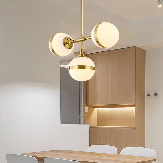 Gold Branch Hanging Lamp Kit Postmodern 3/5-Light White Ball Glass Suspension Pendant Light 3 Gold Clearhalo 'Ceiling Lights' 'Glass shade' 'Glass' 'Island Lights' Lighting' 1937686