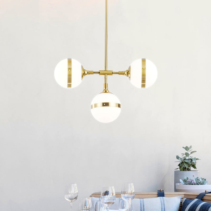 Gold Branch Hanging Lamp Kit Postmodern 3/5-Light White Ball Glass Suspension Pendant Light Clearhalo 'Ceiling Lights' 'Glass shade' 'Glass' 'Island Lights' Lighting' 1937687