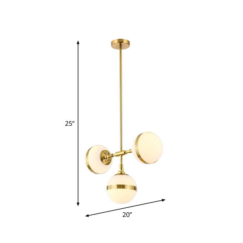 Gold Branch Hanging Lamp Kit Postmodern 3/5-Light White Ball Glass Suspension Pendant Light Clearhalo 'Ceiling Lights' 'Glass shade' 'Glass' 'Island Lights' Lighting' 1937689