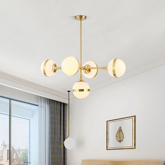 Gold Branch Hanging Lamp Kit Postmodern 3/5-Light White Ball Glass Suspension Pendant Light 5 Gold Clearhalo 'Ceiling Lights' 'Glass shade' 'Glass' 'Island Lights' Lighting' 1937690