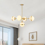 Gold Branch Hanging Lamp Kit Postmodern 3/5-Light White Ball Glass Suspension Pendant Light 5 Gold Clearhalo 'Ceiling Lights' 'Glass shade' 'Glass' 'Island Lights' Lighting' 1937690