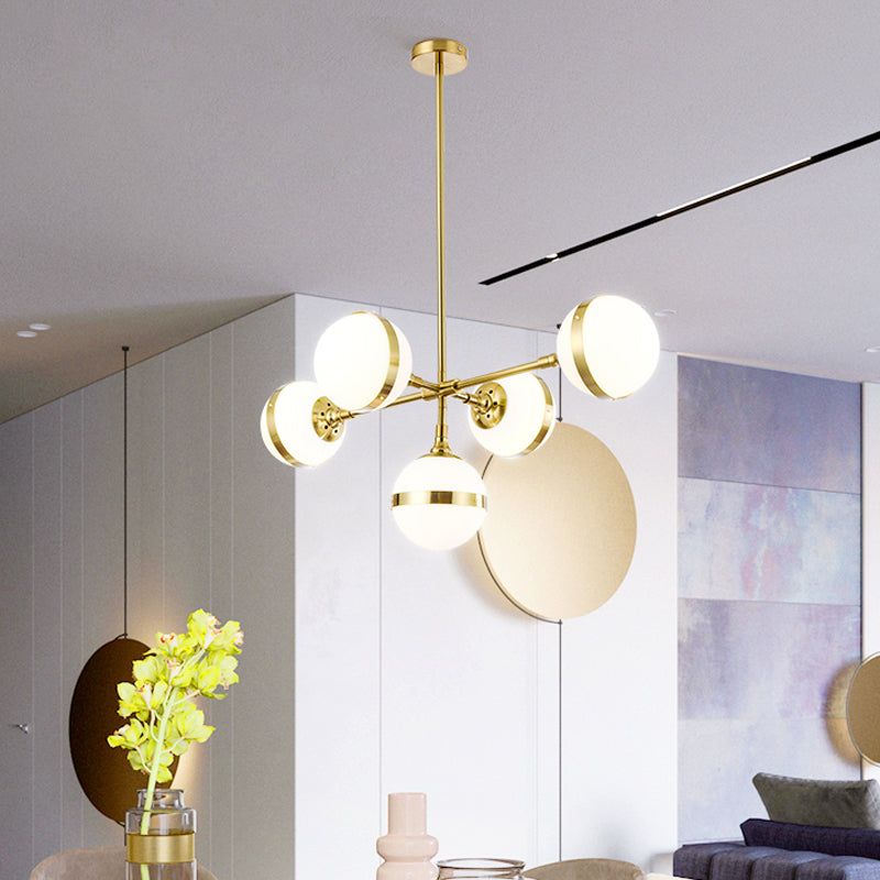 Gold Branch Hanging Lamp Kit Postmodern 3/5-Light White Ball Glass Suspension Pendant Light Clearhalo 'Ceiling Lights' 'Glass shade' 'Glass' 'Island Lights' Lighting' 1937691