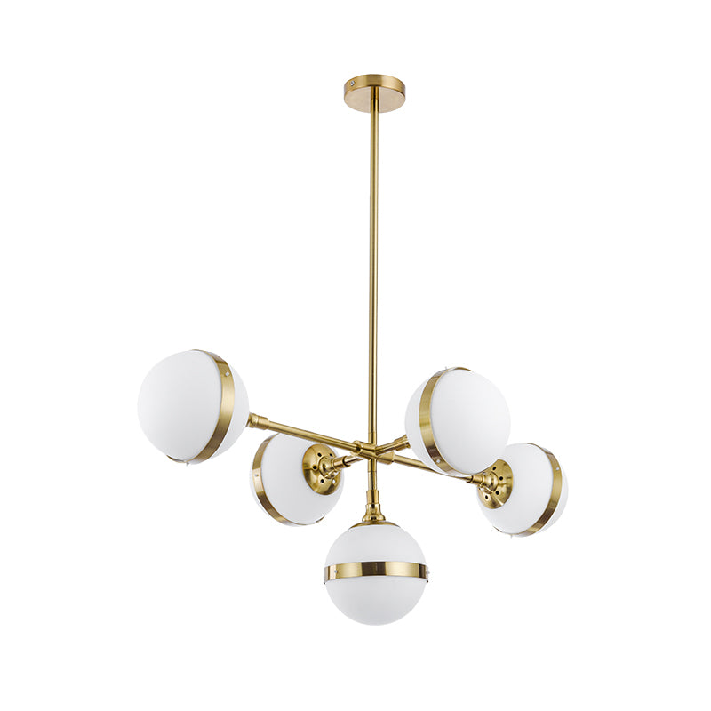 Gold Branch Hanging Lamp Kit Postmodern 3/5-Light White Ball Glass Suspension Pendant Light Clearhalo 'Ceiling Lights' 'Glass shade' 'Glass' 'Island Lights' Lighting' 1937693