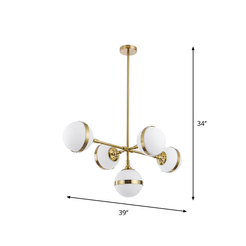 Gold Branch Hanging Lamp Kit Postmodern 3/5-Light White Ball Glass Suspension Pendant Light Clearhalo 'Ceiling Lights' 'Glass shade' 'Glass' 'Island Lights' Lighting' 1937694