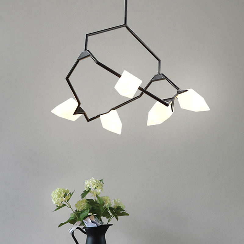 Tree Branch Ceiling Suspension Lamp Modern Milk Glass 5/8 Bulbs Dining Room Hanging Light Fixture in Black/Gold Black Clearhalo 'Ceiling Lights' 'Island Lights' Lighting' 1937695