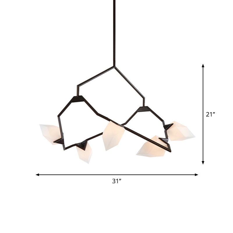 Tree Branch Ceiling Suspension Lamp Modern Milk Glass 5/8 Bulbs Dining Room Hanging Light Fixture in Black/Gold Clearhalo 'Ceiling Lights' 'Island Lights' Lighting' 1937698