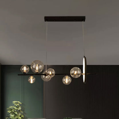 Ball Transparent Glass Hanging Pendant Modernism 7-Bulb Black Island Light Fixture for Restaurant Black Clearhalo 'Ceiling Lights' 'Glass shade' 'Glass' 'Island Lights' Lighting' 1937743