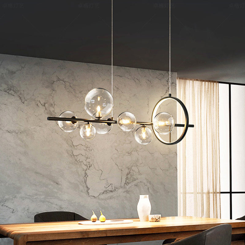 Ball Transparent Glass Hanging Pendant Modernism 7-Bulb Black Island Light Fixture for Restaurant Clearhalo 'Ceiling Lights' 'Glass shade' 'Glass' 'Island Lights' Lighting' 1937744