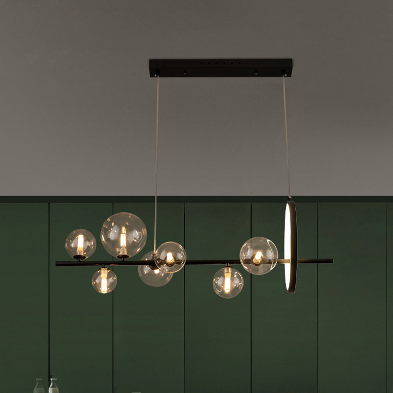 Ball Transparent Glass Hanging Pendant Modernism 7-Bulb Black Island Light Fixture for Restaurant Clearhalo 'Ceiling Lights' 'Glass shade' 'Glass' 'Island Lights' Lighting' 1937745