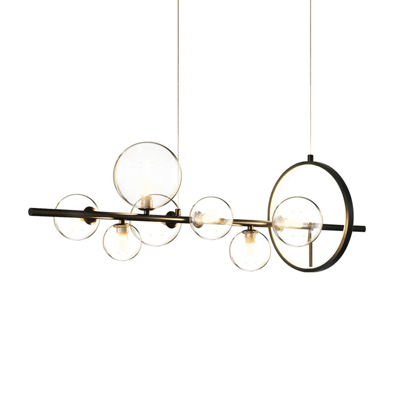 Ball Transparent Glass Hanging Pendant Modernism 7-Bulb Black Island Light Fixture for Restaurant Clearhalo 'Ceiling Lights' 'Glass shade' 'Glass' 'Island Lights' Lighting' 1937746