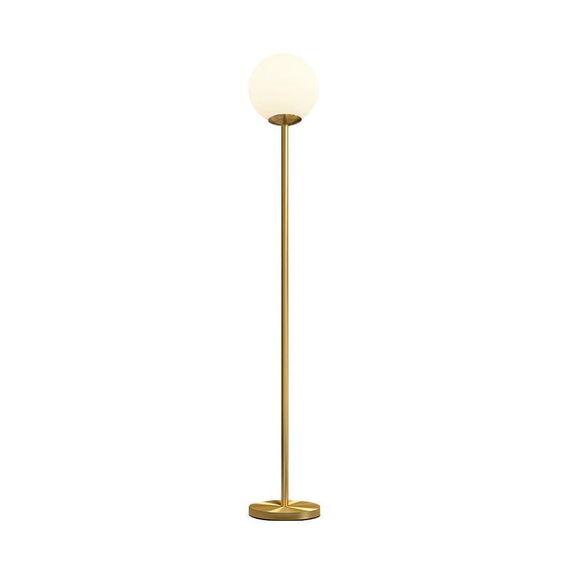 Minimalistic Ball Shade Floor Lamp White Glass 1 Head Living Room Standing Light with Upright Pole in Gold, 8"/10" Wide Clearhalo 'Floor Lamps' 'Lamps' Lighting' 1937768