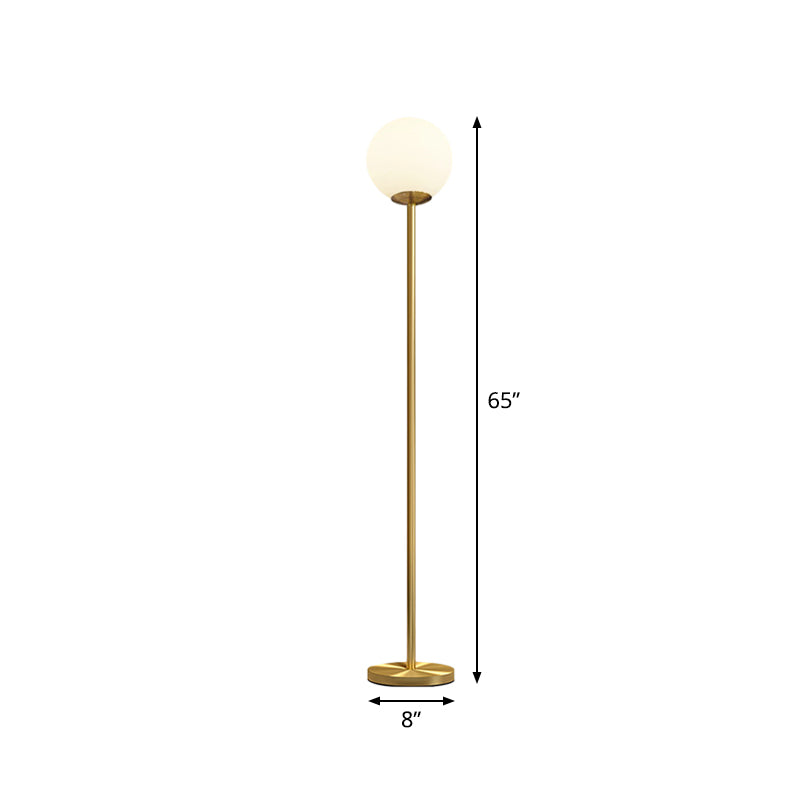 Minimalistic Ball Shade Floor Lamp White Glass 1 Head Living Room Standing Light with Upright Pole in Gold, 8"/10" Wide Clearhalo 'Floor Lamps' 'Lamps' Lighting' 1937769