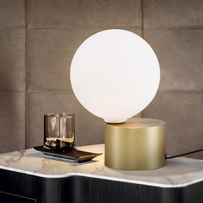 Postmodern 1 Head Table Lamp Gold Orb Mini Night Stand Light with Frosted White Glass Shade Clearhalo 'Lamps' 'Table Lamps' Lighting' 1937777