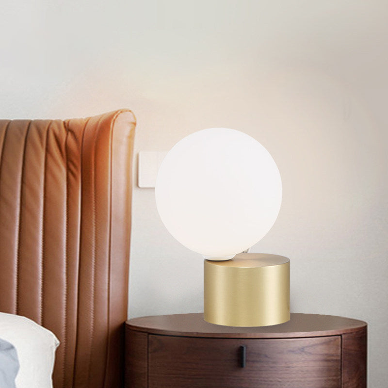 Postmodern 1 Head Table Lamp Gold Orb Mini Night Stand Light with Frosted White Glass Shade Clearhalo 'Lamps' 'Table Lamps' Lighting' 1937778