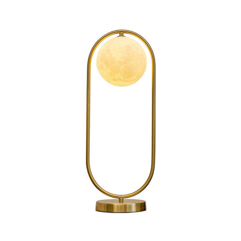 Gold Elliptical Night Table Light Minimalist 1 Head Metal Nightstand Lamp with Faux Moon Milk Glass Shade Clearhalo 'Lamps' 'Table Lamps' Lighting' 1937791