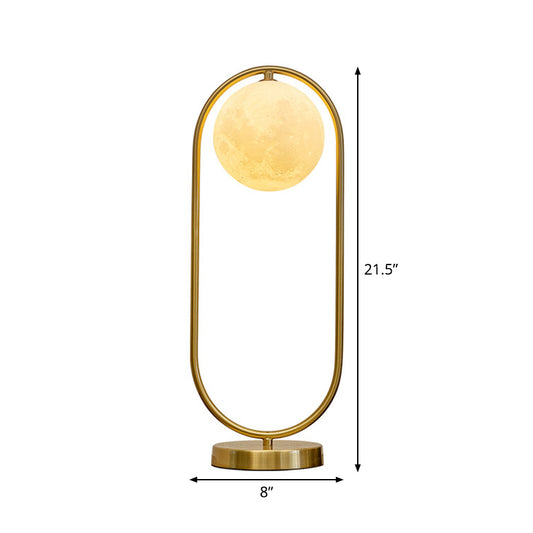 Gold Elliptical Night Table Light Minimalist 1 Head Metal Nightstand Lamp with Faux Moon Milk Glass Shade Clearhalo 'Lamps' 'Table Lamps' Lighting' 1937792