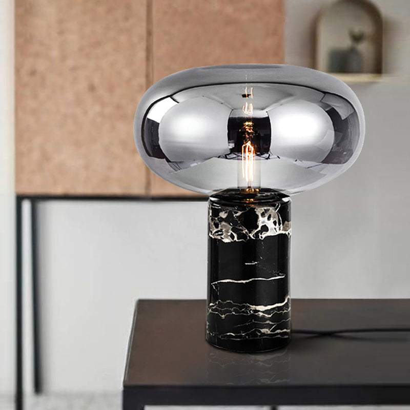 Ellipse Smoke Grey/Amber Glass Table Lamp Post-Modern 1-Light Black Nightstand Light with Cylindrical Marble Base Smoke Gray without Remote Clearhalo 'Lamps' 'Table Lamps' Lighting' 1937804
