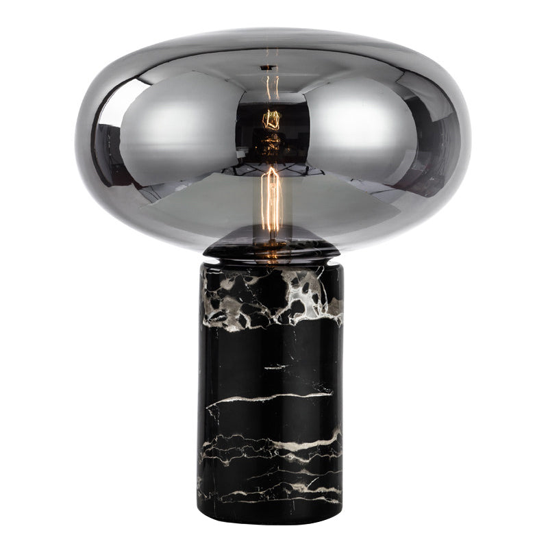 Ellipse Smoke Grey/Amber Glass Table Lamp Post-Modern 1-Light Black Nightstand Light with Cylindrical Marble Base Clearhalo 'Lamps' 'Table Lamps' Lighting' 1937807