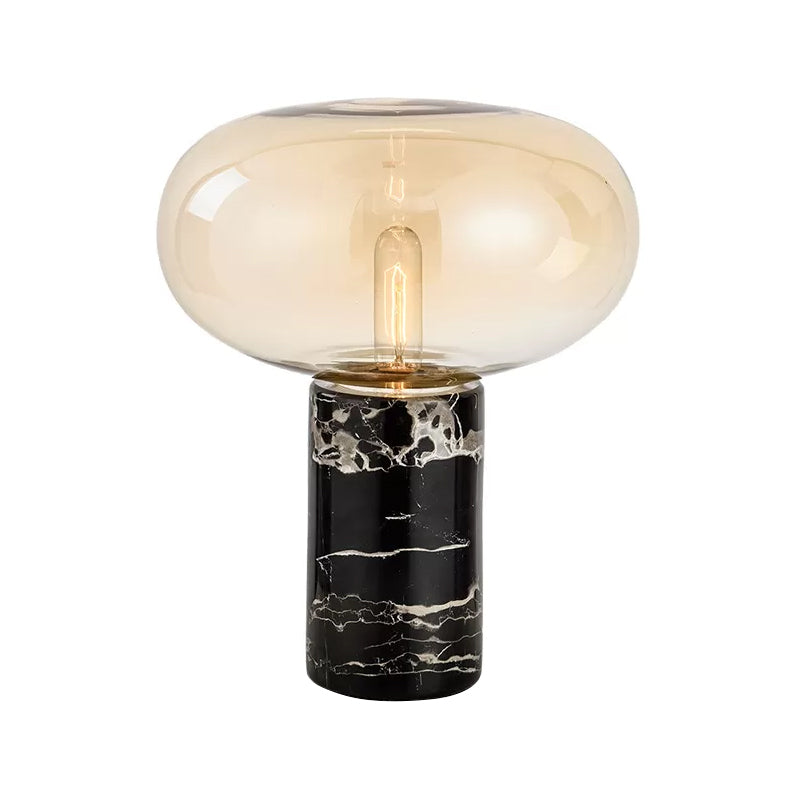 Ellipse Smoke Grey/Amber Glass Table Lamp Post-Modern 1-Light Black Nightstand Light with Cylindrical Marble Base Clearhalo 'Lamps' 'Table Lamps' Lighting' 1937812