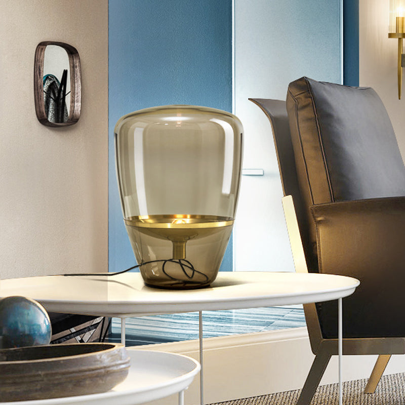 Clear/Smoke/Cognac Glass Triangle Night Light Postmodern 1 Head Table Lighting with Inner Saucer Shade in Black/Brass Clearhalo 'Lamps' 'Table Lamps' Lighting' 1937814