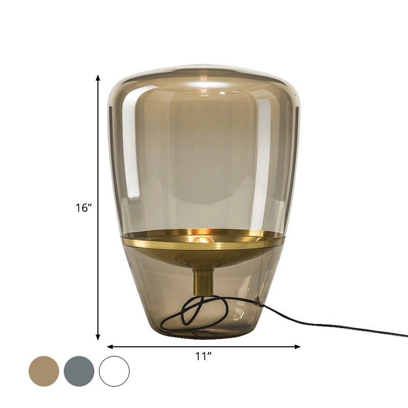 Clear/Smoke/Cognac Glass Triangle Night Light Postmodern 1 Head Table Lighting with Inner Saucer Shade in Black/Brass Clearhalo 'Lamps' 'Table Lamps' Lighting' 1937818