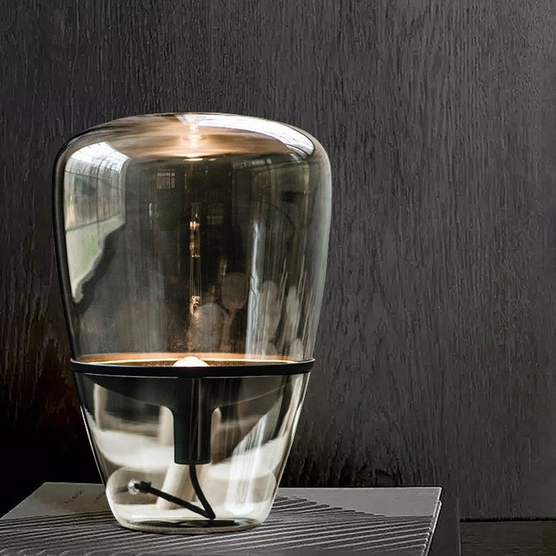 Clear/Smoke/Cognac Glass Triangle Night Light Postmodern 1 Head Table Lighting with Inner Saucer Shade in Black/Brass Clearhalo 'Lamps' 'Table Lamps' Lighting' 1937820