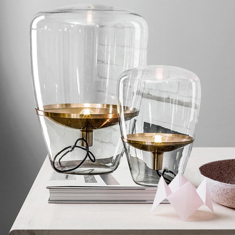 Clear/Smoke/Cognac Glass Triangle Night Light Postmodern 1 Head Table Lighting with Inner Saucer Shade in Black/Brass Clearhalo 'Lamps' 'Table Lamps' Lighting' 1937824