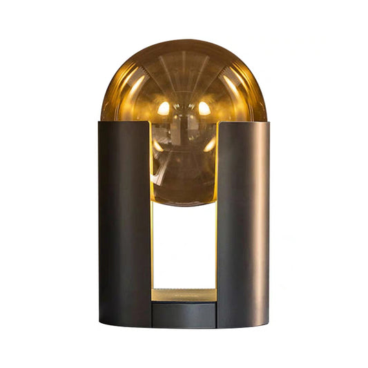 Black Cylindrical Table Light Postmodern 1 Bulb Amber Ball Glass Night Stand Lamp with Gap Design Clearhalo 'Lamps' 'Table Lamps' Lighting' 1937830