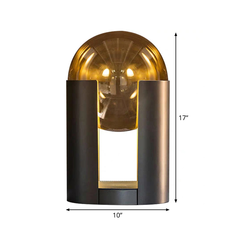 Black Cylindrical Table Light Postmodern 1 Bulb Amber Ball Glass Night Stand Lamp with Gap Design Clearhalo 'Lamps' 'Table Lamps' Lighting' 1937831