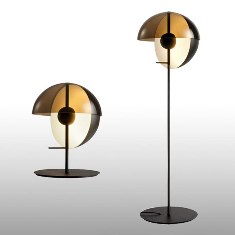 Cut Sphere Shaped Nightstand Lamp Mid-Century Amber Glass Single Black Table Lighting for Living Room Black without Remote Clearhalo 'Lamps' 'Table Lamps' Lighting' 1937832