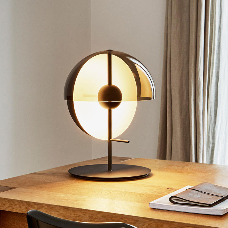 Cut Sphere Shaped Nightstand Lamp Mid-Century Amber Glass Single Black Table Lighting for Living Room Clearhalo 'Lamps' 'Table Lamps' Lighting' 1937836