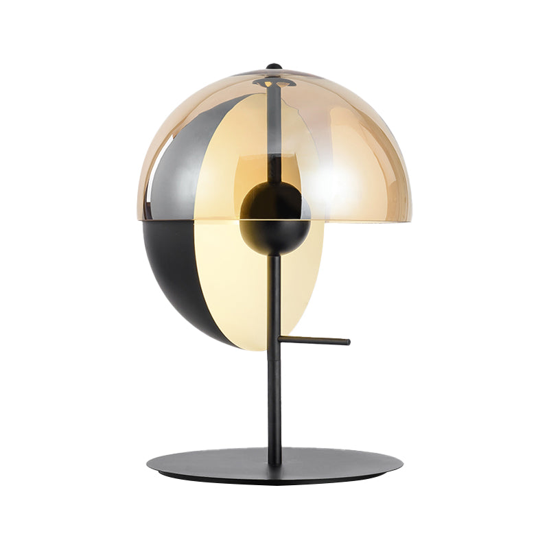 Cut Sphere Shaped Nightstand Lamp Mid-Century Amber Glass Single Black Table Lighting for Living Room Clearhalo 'Lamps' 'Table Lamps' Lighting' 1937837