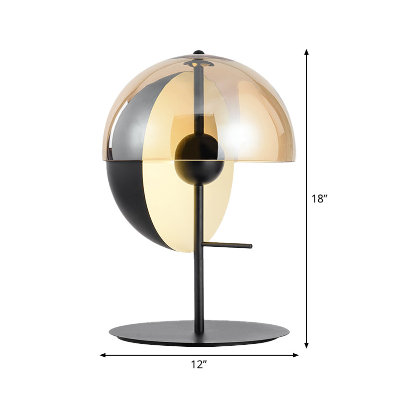 Cut Sphere Shaped Nightstand Lamp Mid-Century Amber Glass Single Black Table Lighting for Living Room Clearhalo 'Lamps' 'Table Lamps' Lighting' 1937838