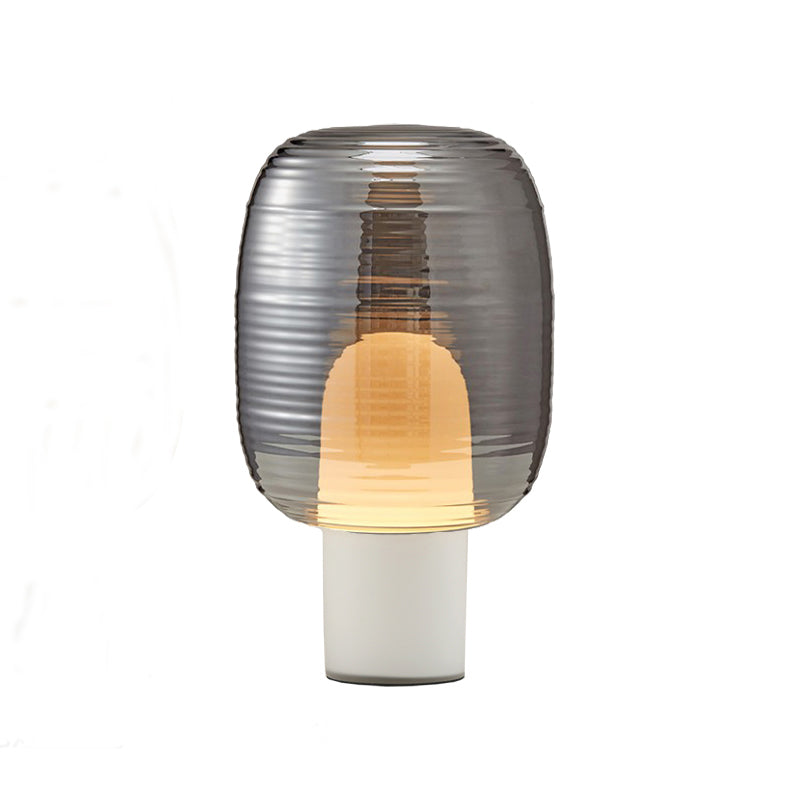 Elliptical Nightstand Light Postmodern Smoke Grey/Cognac Glass 1 Head Living Room Table Lamp in Black/White Clearhalo 'Lamps' 'Table Lamps' Lighting' 1937842