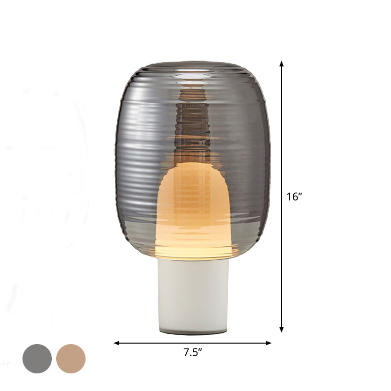 Elliptical Nightstand Light Postmodern Smoke Grey/Cognac Glass 1 Head Living Room Table Lamp in Black/White Clearhalo 'Lamps' 'Table Lamps' Lighting' 1937843