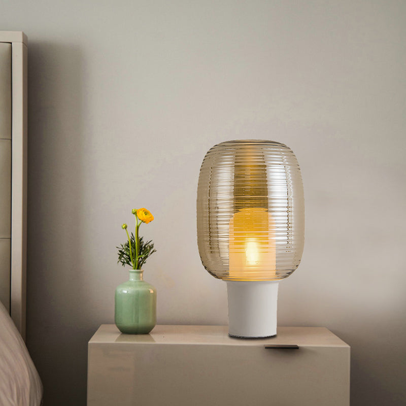 Elliptical Nightstand Light Postmodern Smoke Grey/Cognac Glass 1 Head Living Room Table Lamp in Black/White Clearhalo 'Lamps' 'Table Lamps' Lighting' 1937845