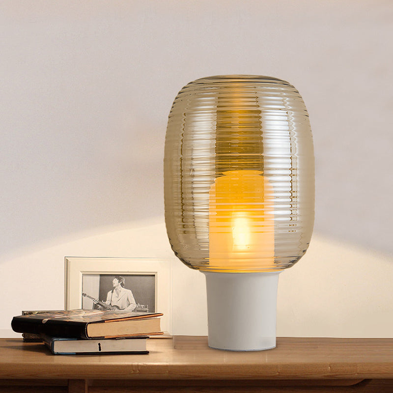 Elliptical Nightstand Light Postmodern Smoke Grey/Cognac Glass 1 Head Living Room Table Lamp in Black/White Clearhalo 'Lamps' 'Table Lamps' Lighting' 1937846