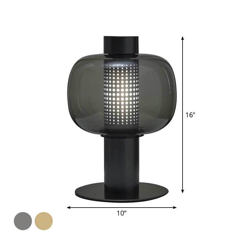 Elliptical Nightstand Light Postmodern Smoke Grey/Cognac Glass 1 Head Living Room Table Lamp in Black/White Clearhalo 'Lamps' 'Table Lamps' Lighting' 1937851