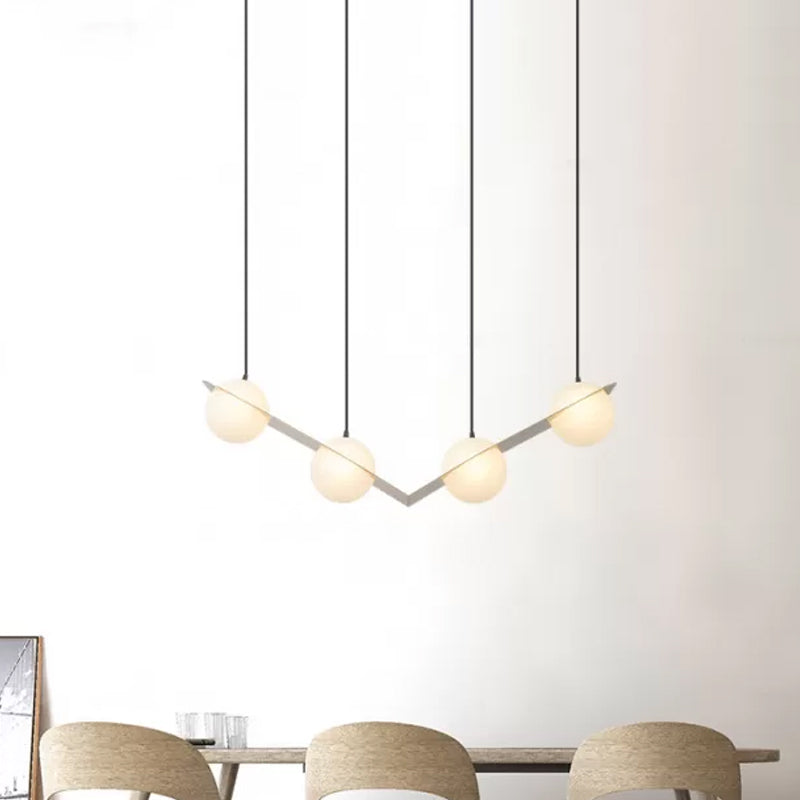 V/Z/Horizontal Chandelier Pendant Postmodern Frosted White Ball Glass 2/3/4 Heads Gold Hanging Ceiling Light Clearhalo 'Ceiling Lights' 'Chandeliers' 'Modern Chandeliers' 'Modern' Lighting' 1937868
