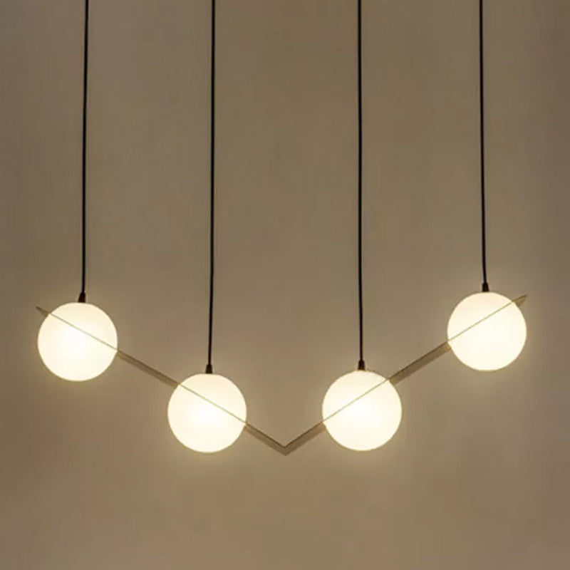 V/Z/Horizontal Chandelier Pendant Postmodern Frosted White Ball Glass 2/3/4 Heads Gold Hanging Ceiling Light Clearhalo 'Ceiling Lights' 'Chandeliers' 'Modern Chandeliers' 'Modern' Lighting' 1937870