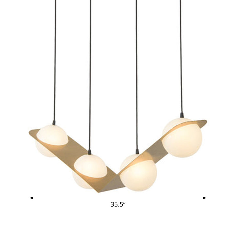 V/Z/Horizontal Chandelier Pendant Postmodern Frosted White Ball Glass 2/3/4 Heads Gold Hanging Ceiling Light Clearhalo 'Ceiling Lights' 'Chandeliers' 'Modern Chandeliers' 'Modern' Lighting' 1937871