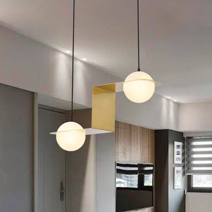 V/Z/Horizontal Chandelier Pendant Postmodern Frosted White Ball Glass 2/3/4 Heads Gold Hanging Ceiling Light 2 Gold Clearhalo 'Ceiling Lights' 'Chandeliers' 'Modern Chandeliers' 'Modern' Lighting' 1937872
