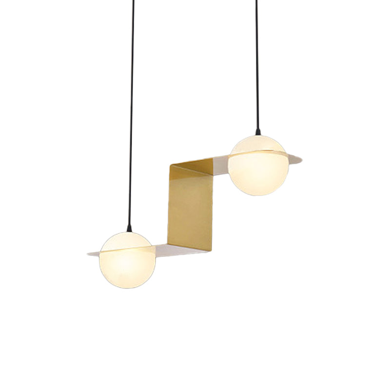 V/Z/Horizontal Chandelier Pendant Postmodern Frosted White Ball Glass 2/3/4 Heads Gold Hanging Ceiling Light Clearhalo 'Ceiling Lights' 'Chandeliers' 'Modern Chandeliers' 'Modern' Lighting' 1937873