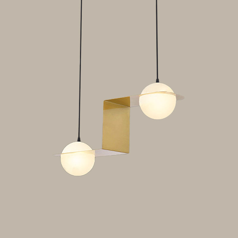 V/Z/Horizontal Chandelier Pendant Postmodern Frosted White Ball Glass 2/3/4 Heads Gold Hanging Ceiling Light Clearhalo 'Ceiling Lights' 'Chandeliers' 'Modern Chandeliers' 'Modern' Lighting' 1937874