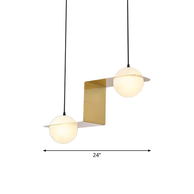 V/Z/Horizontal Chandelier Pendant Postmodern Frosted White Ball Glass 2/3/4 Heads Gold Hanging Ceiling Light Clearhalo 'Ceiling Lights' 'Chandeliers' 'Modern Chandeliers' 'Modern' Lighting' 1937875